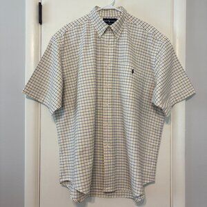 Ralph Lauren Polo Mens Blue/Yellow Check S/S Button-Down Oxford Big Shirt L Pony
